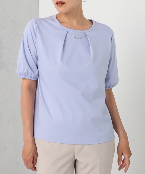 GALLORIA(ギャローリア)の「【キレメクシリーズ】接触冷感 綿100% 配色パーツプルオーバー(Tシャツ/カットソー・レディース・ライトグレー/パープル/ブラック・S/M/L/LL)」の1枚目の写真