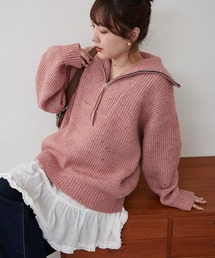 ハーフジップ」に該当するニット/セーター（ピンク/桃色系・無地