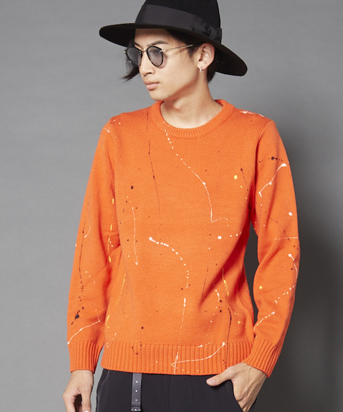 MYE-DO'（マイ・ドゥ）の「ドリッピング クルー ニット セーター（ニット/セーター・メンズ・ネイビー/ホワイト/ブルー/オレンジ・LARGE/MEDIUM）」の4枚目の写真