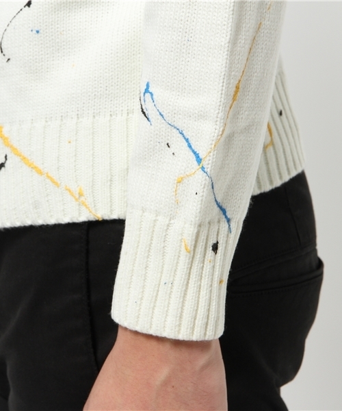 MYE-DO'（マイ・ドゥ）の「ドリッピング クルー ニット セーター（ニット/セーター・メンズ・ネイビー/ホワイト/ブルー/オレンジ・LARGE/MEDIUM）」の9枚目の写真