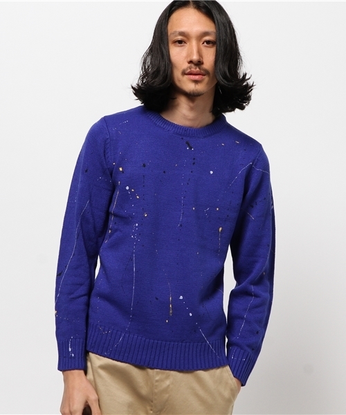 MYE-DO'（マイ・ドゥ）の「ドリッピング クルー ニット セーター（ニット/セーター・メンズ・ネイビー/ホワイト/ブルー/オレンジ・LARGE/MEDIUM）」の12枚目の写真