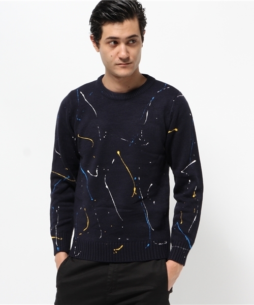 MYE-DO'（マイ・ドゥ）の「ドリッピング クルー ニット セーター（ニット/セーター・メンズ・ネイビー/ホワイト/ブルー/オレンジ・LARGE/MEDIUM）」の15枚目の写真