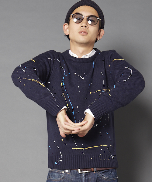 MYE-DO'（マイ・ドゥ）の「ドリッピング クルー ニット セーター（ニット/セーター・メンズ・ネイビー/ホワイト/ブルー/オレンジ・LARGE/MEDIUM）」の19枚目の写真