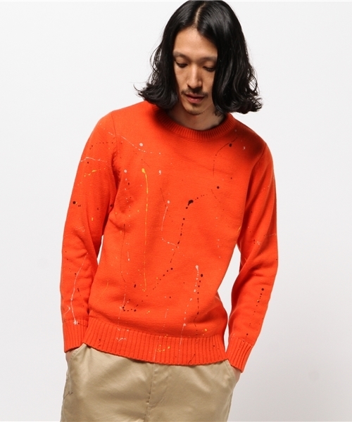MYE-DO'（マイ・ドゥ）の「ドリッピング クルー ニット セーター（ニット/セーター・メンズ・ネイビー/ホワイト/ブルー/オレンジ・LARGE/MEDIUM）」の14枚目の写真