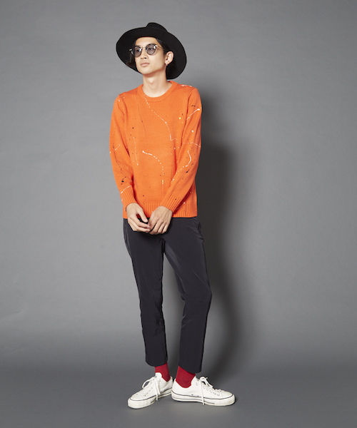 MYE-DO'（マイ・ドゥ）の「ドリッピング クルー ニット セーター（ニット/セーター・メンズ・ネイビー/ホワイト/ブルー/オレンジ・LARGE/MEDIUM）」の17枚目の写真