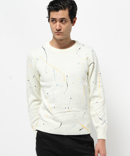 MYE-DO'（マイ・ドゥ）の「ドリッピング クルー ニット セーター（ニット/セーター・メンズ・ネイビー/ホワイト/ブルー/オレンジ・LARGE/MEDIUM）」の13枚目の写真