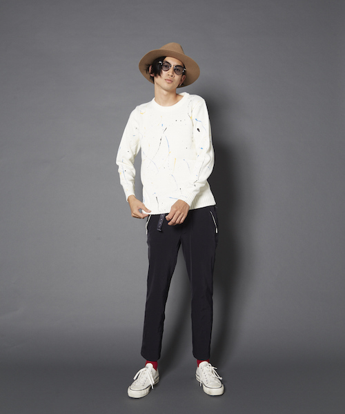 MYE-DO'（マイ・ドゥ）の「ドリッピング クルー ニット セーター（ニット/セーター・メンズ・ネイビー/ホワイト/ブルー/オレンジ・LARGE/MEDIUM）」の16枚目の写真