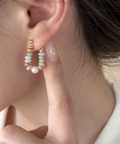 セール】YU-KA:ナチュラルストーンフープピアス natural stone