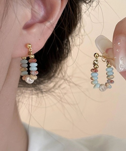 yu-ka(ユーカ)の「YU-KA:ナチュラルストーンフープピアス natural stone like huup pierce(ピアス(両耳用)・レディース・ゴールド・FREE)」の3枚目の写真