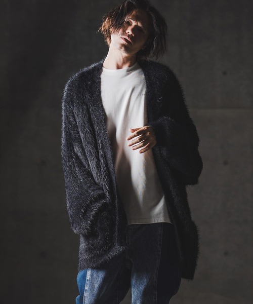 Minimai detail cardigan mcg3665 — кардиган из перьевой пряжи, свитер‑нитка кардиган