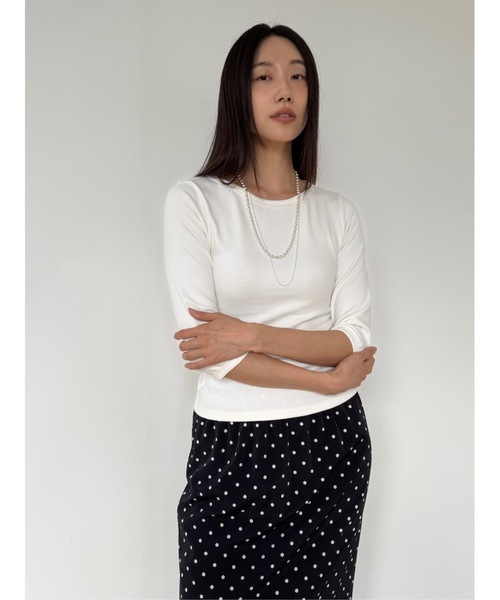Didot.showroom（ディドット ショールーム）の「【DIDOT.】リンガーハーフTEE（Tシャツ/カットソー・レディース・アイボリー/ブラック/スカイブルー/ペールイエロー/グレー・FREE）」の2枚目の写真