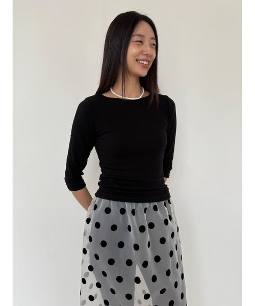 Didot.showroom（ディドット ショールーム）の「【DIDOT.】リンガーハーフTEE（Tシャツ/カットソー・レディース・アイボリー/ブラック/スカイブルー/ペールイエロー/グレー・FREE）」の3枚目の写真
