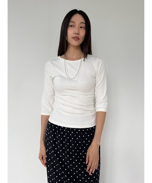 Didot.showroom（ディドット ショールーム）の「【DIDOT.】リンガーハーフTEE（Tシャツ/カットソー・レディース・アイボリー/ブラック/スカイブルー/ペールイエロー/グレー・FREE）」の6枚目の写真