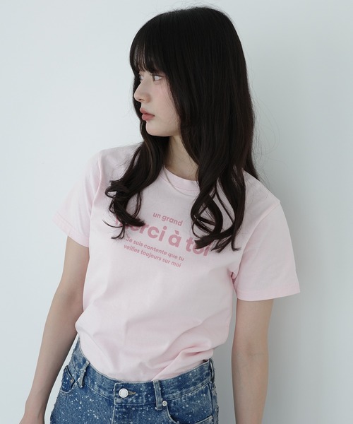 EIMY ISTOIRE（エイミーイストワール）の「merci ロゴTシャツ（Tシャツ/カットソー・レディース・チャコールグレー/ホワイト/ピンク/ラベンダー・F）」の22枚目の写真