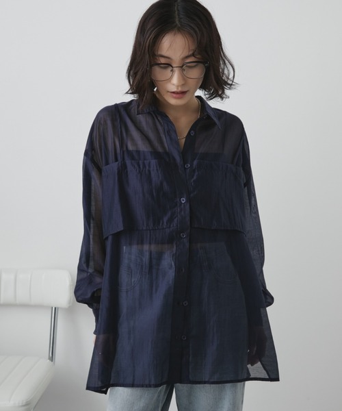Aunt Marie's(アントマリーズ)の「フェイクレイヤードオーバーサイズシアーシャツ(シャツ/ブラウス・レディース・ブラウン/ネイビー/キャメル/ナチュラル・FREE)」の18枚目の写真
