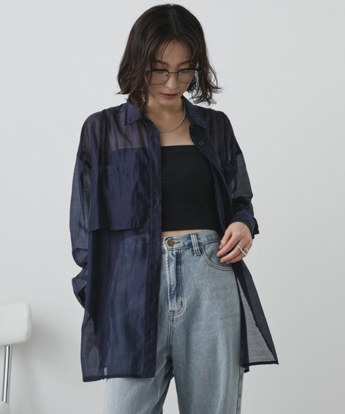 Aunt Marie's(アントマリーズ)の「フェイクレイヤードオーバーサイズシアーシャツ(シャツ/ブラウス・レディース・ブラウン/ネイビー/キャメル/ナチュラル・FREE)」の19枚目の写真