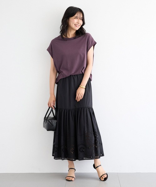 BARNYARDSTORM（バンヤードストーム）の「BARNYARDSTORM / リブドルマンゆるＴ 【MADE IN JAPAN】 / WEB限定カラー（Tシャツ/カットソー・レディース・ホワイト/チャコールグレー/パープル/ベージュ・FREE）」の5枚目の写真