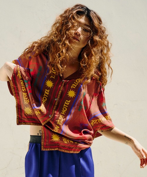 ブラウス シャツ (HLAADA for ROSEBUD)BANDANA TUCK SHIRT レディース HLAADA for ROSEBUD)FLOWER LINE SHORT SLEEVE SHIRTS（シャツ