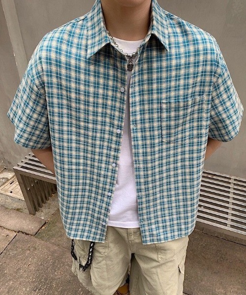 FreeZone(フリーゾーン)の「レトロチェック半袖シャツ(シャツ/ブラウス・メンズ・イエロー/ブルー・F)」の18枚目の写真