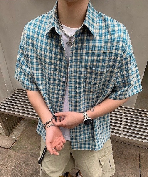 FreeZone(フリーゾーン)の「レトロチェック半袖シャツ(シャツ/ブラウス・メンズ・イエロー/ブルー・F)」の21枚目の写真