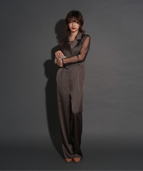 My shawty パンツ ドレス ネイビー My shawty パンツドレス hight neck lace pants dress
