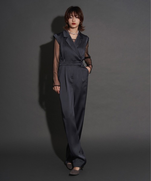 My shawty パンツ ドレス ネイビー My shawty パンツドレス hight neck lace pants dress