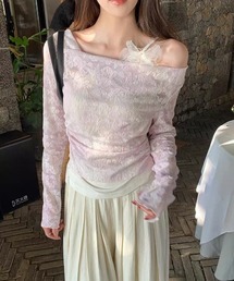 総レース オフショル2wayドレープトップス