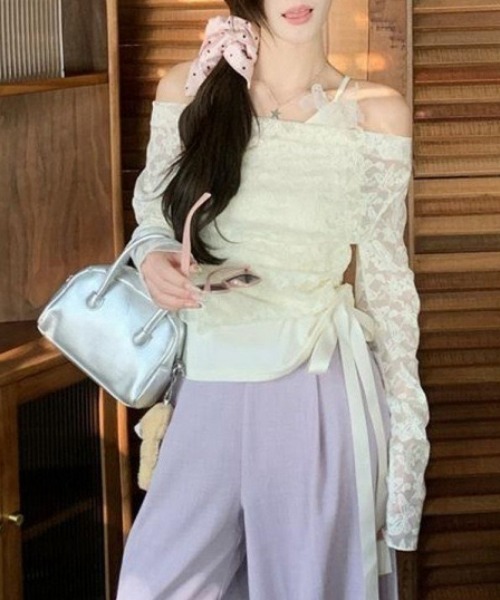 gossip!ロサンゼルス(ゴシップロサンゼルス)の「総レース オフショル2wayドレープトップス(Tシャツ/カットソー・レディース・オフホワイト/ブルー/ピンク・M)」の21枚目の写真