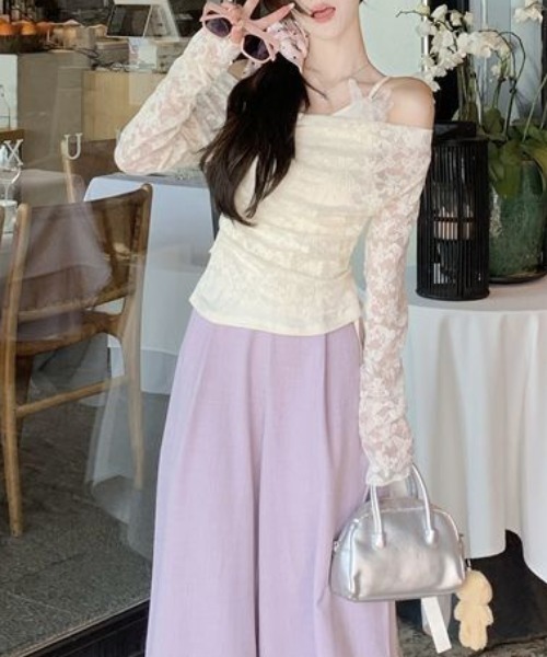 gossip!ロサンゼルス(ゴシップロサンゼルス)の「総レース オフショル2wayドレープトップス(Tシャツ/カットソー・レディース・オフホワイト/ブルー/ピンク・M)」の22枚目の写真