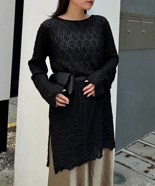 センソユニコ 慈雨 スクエア柄レース刺繍 黒 ワンピース チュニック 慈雨 黒 チュニックワンピース センソユニコ 慈雨 スクエア柄レース