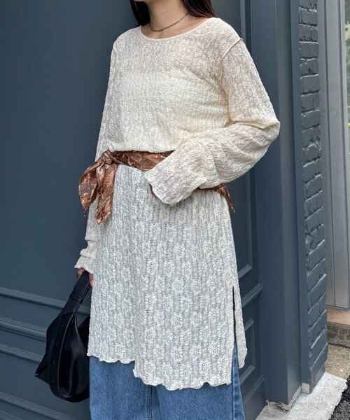 CIAOPANIC TYPY(チャオパニックティピー)の「シアーレースチュニックワンピース(ワンピース・レディース・ブラック/オフホワイト/アイボリー・ONE SIZE)」の14枚目の写真