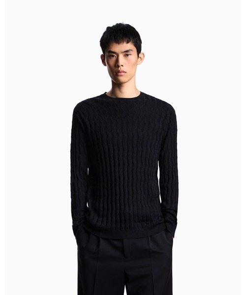 EMPORIO ARMANI(エンポリオアルマーニ)の「【エンポリオ アルマーニ】ASV セーター リヨセル混紡 エンボスパターンニット(ニット/セーター・メンズ・ダークブラウン/ダークネイビー・XX-LARGE/X-SMALL/X-LARGE/SMALL/MEDIUM/LARGE)」の1枚目の写真