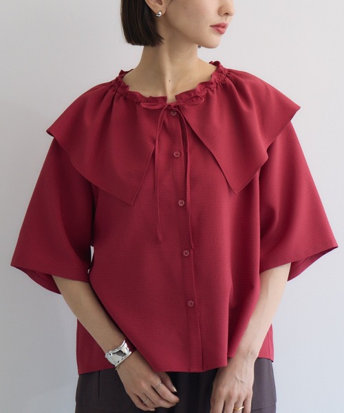 KATHARINE ROSS(キャサリンロス)の「【PILLINI/ピリーニ】【洗濯機洗い可】ビッグカラーブラウス(シャツ/ブラウス・レディース・ブラック/ホワイト/レッド・MEDIUM)」の3枚目の写真