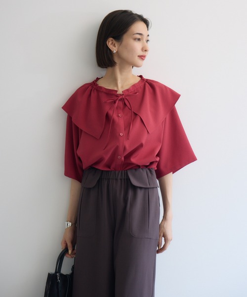 KATHARINE ROSS(キャサリンロス)の「【PILLINI/ピリーニ】【洗濯機洗い可】ビッグカラーブラウス(シャツ/ブラウス・レディース・ブラック/ホワイト/レッド・MEDIUM)」の7枚目の写真