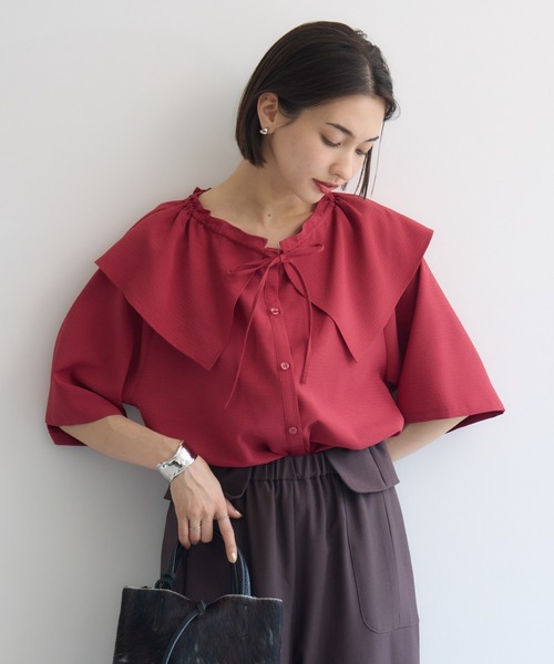 KATHARINE ROSS(キャサリンロス)の「【PILLINI/ピリーニ】【洗濯機洗い可】ビッグカラーブラウス(シャツ/ブラウス・レディース・ブラック/ホワイト/レッド・MEDIUM)」の8枚目の写真