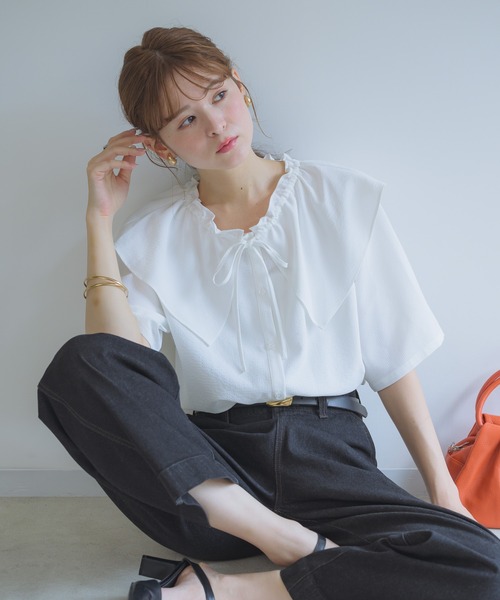 KATHARINE ROSS(キャサリンロス)の「【PILLINI/ピリーニ】【洗濯機洗い可】ビッグカラーブラウス(シャツ/ブラウス・レディース・ブラック/ホワイト/レッド・MEDIUM)」の21枚目の写真