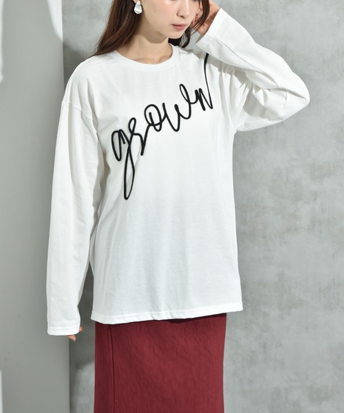 INTERPLANET(インタープラネット)の「テープ刺繍ロゴ長袖プルオーバー(Tシャツ/カットソー・レディース・ブラック/オフホワイト・FREE)」の8枚目の写真