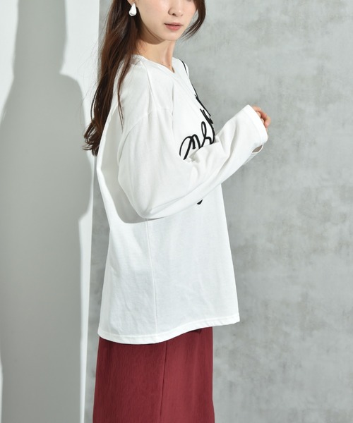 INTERPLANET(インタープラネット)の「テープ刺繍ロゴ長袖プルオーバー(Tシャツ/カットソー・レディース・ブラック/オフホワイト・FREE)」の9枚目の写真