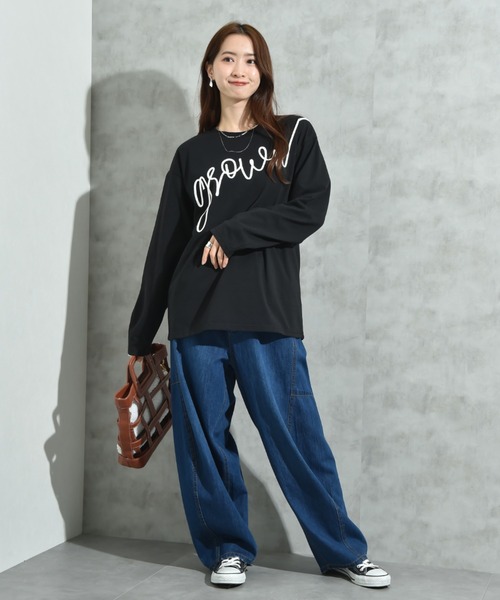 INTERPLANET(インタープラネット)の「テープ刺繍ロゴ長袖プルオーバー(Tシャツ/カットソー・レディース・ブラック/オフホワイト・FREE)」の14枚目の写真