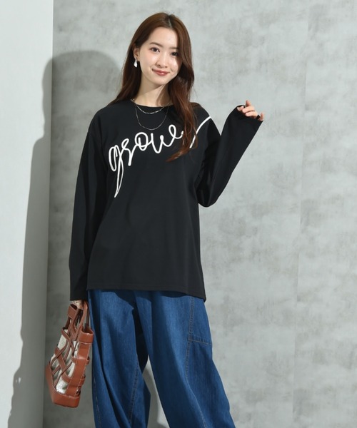 INTERPLANET(インタープラネット)の「テープ刺繍ロゴ長袖プルオーバー(Tシャツ/カットソー・レディース・ブラック/オフホワイト・FREE)」の16枚目の写真