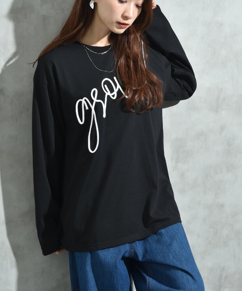 INTERPLANET(インタープラネット)の「テープ刺繍ロゴ長袖プルオーバー(Tシャツ/カットソー・レディース・ブラック/オフホワイト・FREE)」の17枚目の写真