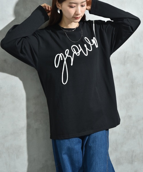 INTERPLANET(インタープラネット)の「テープ刺繍ロゴ長袖プルオーバー(Tシャツ/カットソー・レディース・ブラック/オフホワイト・FREE)」の18枚目の写真