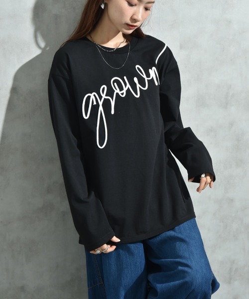 INTERPLANET(インタープラネット)の「テープ刺繍ロゴ長袖プルオーバー(Tシャツ/カットソー・レディース・ブラック/オフホワイト・FREE)」の19枚目の写真