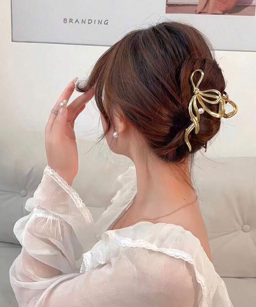 セール】【IZU】 メタルリボンヘアクリップ（シルバー/ゴールド