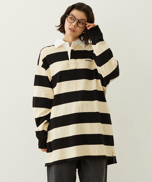 MILKFED.（ミルクフェド）の「STRIPED RUGBY SHIRT（Tシャツ/カットソー・レディース・アッシュ/ブラック/ネイビー・ONE SIZE）」の2枚目の写真