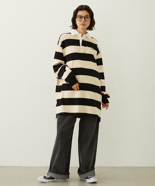 MILKFED.（ミルクフェド）の「STRIPED RUGBY SHIRT（Tシャツ/カットソー・レディース・アッシュ/ブラック/ネイビー・ONE SIZE）」の7枚目の写真