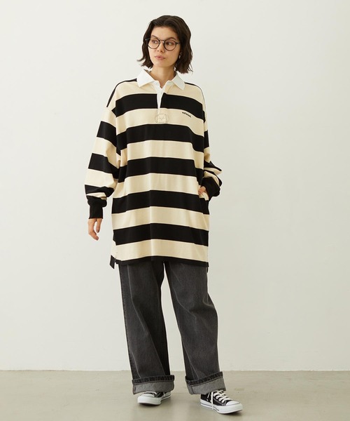 MILKFED.（ミルクフェド）の「STRIPED RUGBY SHIRT（Tシャツ/カットソー・レディース・アッシュ/ブラック/ネイビー・ONE SIZE）」の8枚目の写真