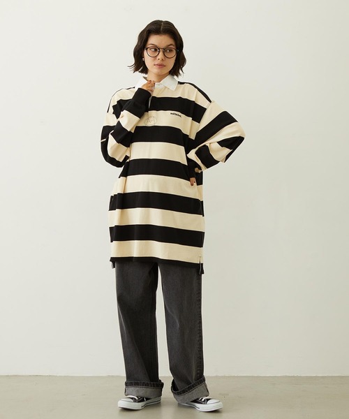 MILKFED.（ミルクフェド）の「STRIPED RUGBY SHIRT（Tシャツ/カットソー・レディース・アッシュ/ブラック/ネイビー・ONE SIZE）」の9枚目の写真