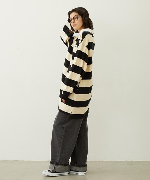 MILKFED.（ミルクフェド）の「STRIPED RUGBY SHIRT（Tシャツ/カットソー・レディース・アッシュ/ブラック/ネイビー・ONE SIZE）」の10枚目の写真