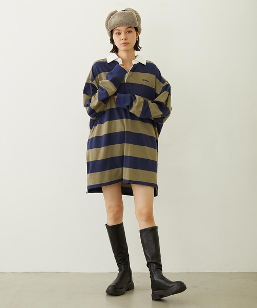 MILKFED.（ミルクフェド）の「STRIPED RUGBY SHIRT（Tシャツ/カットソー・レディース・アッシュ/ブラック/ネイビー・ONE SIZE）」の13枚目の写真
